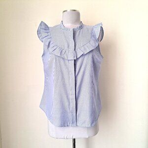 Rojada Women Top Sleeveless Stripes/Ruffle White/Blue Color Size XL Preo…